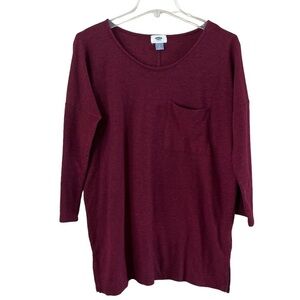 Old Navy pull over pocket long sleeves red wine color scoop neck size M